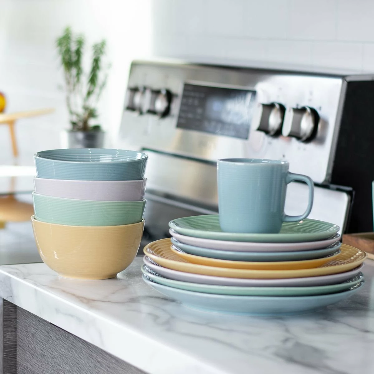 Everything Kitchens Modern Colorful Neutrals - Rippled 6" Bowls (Set Of 4) - Glazed | Light Green 4 Everything Kitchens Modern Colorful Neutrals - Rippled 6" Bowls (Set Of 4) - Glazed | Light Green - Image 4