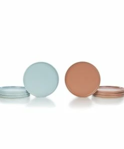 Everything Kitchens Modern Flat 8-Piece Lunch Plate Set | Dusty Blue & Terracotta
