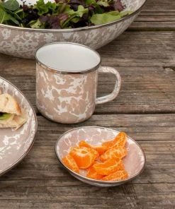Golden Rabbit Enamelware 12oz Mugs - Set Of 4 | Taupe Swirl -Cheap Dinnerware Store outdoor