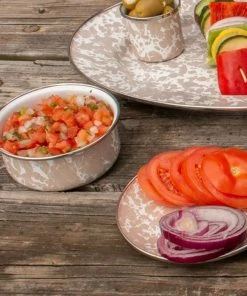 Golden Rabbit Enamelware 14oz Soup Bowls - Set Of 4 | Taupe Swirl -Cheap Dinnerware Store outdoorset