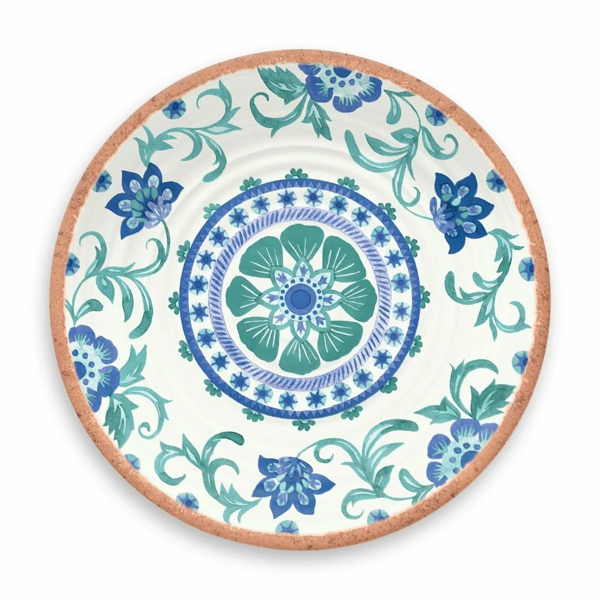 TarHong Melamine Tabletop 8.5" Round Salad Plate | Rio Turquoise Floral 1 TarHong Melamine Tabletop 8.5" Round Salad Plate | Rio Turquoise Floral