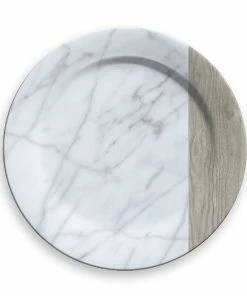 TarHong Melamine Tabletop 13" Charger Plate | Carrara Marble & French Oak