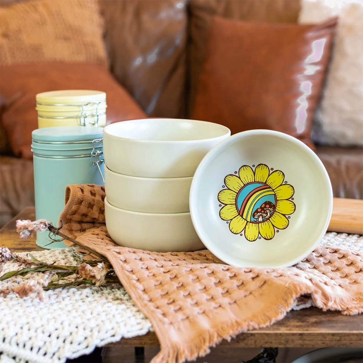 Everything Kitchens Modern Flat 24-Piece Dinnerware Set | Peace & Love + Terracotta 5 Everything Kitchens Modern Flat 24-Piece Dinnerware Set | Peace & Love + Terracotta - Image 5