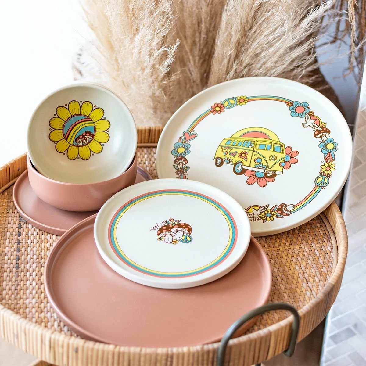 Everything Kitchens Modern Flat 24-Piece Dinnerware Set | Peace & Love + Terracotta 2 Everything Kitchens Modern Flat 24-Piece Dinnerware Set | Peace & Love + Terracotta - Image 2