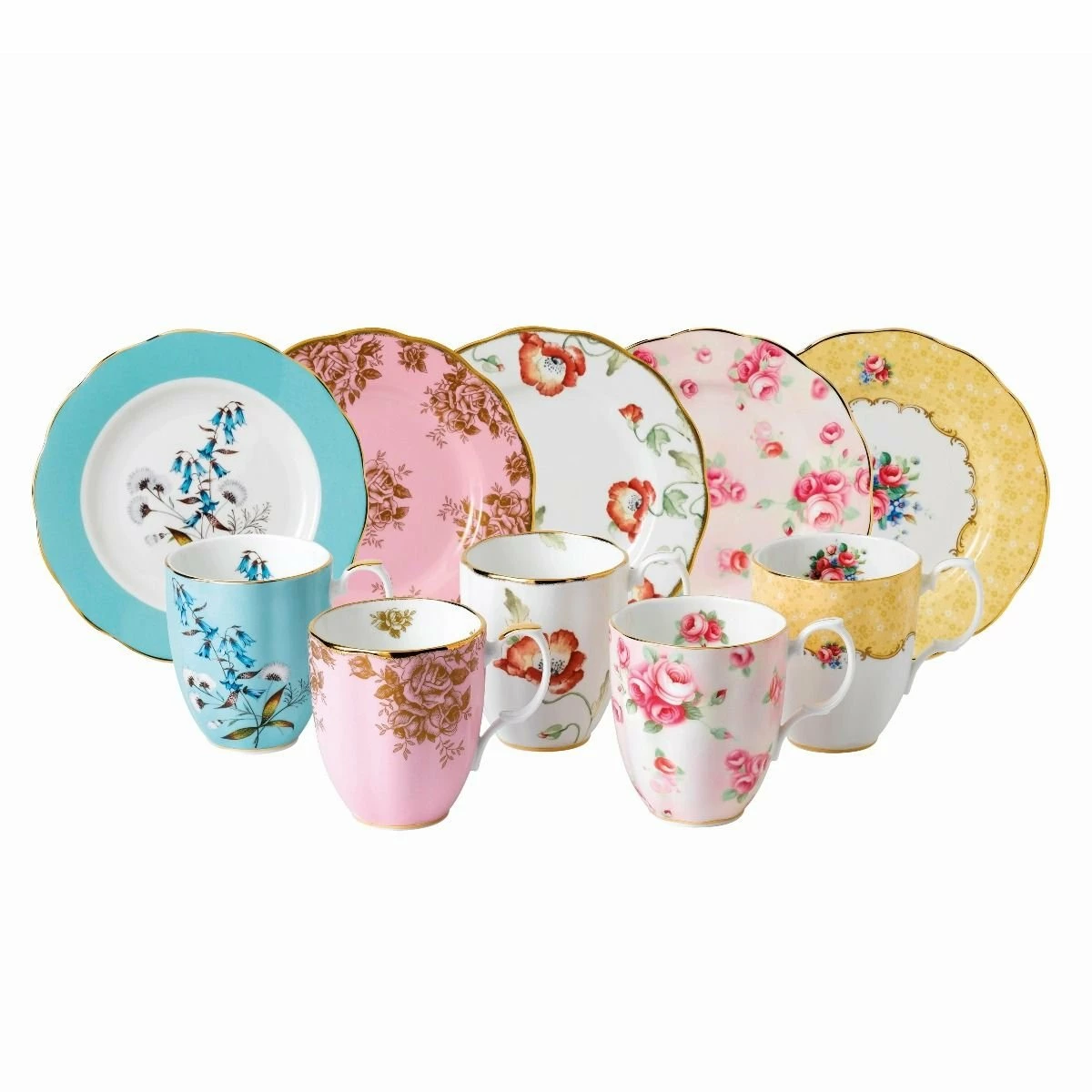 Royal Albert 100 Years 1950-1990 10-Piece Set | Festival, Golden Rose, Poppy, Rose Blush & Bouquet 1 Royal Albert 100 Years 1950-1990 10-Piece Set | Festival, Golden Rose, Poppy, Rose Blush & Bouquet