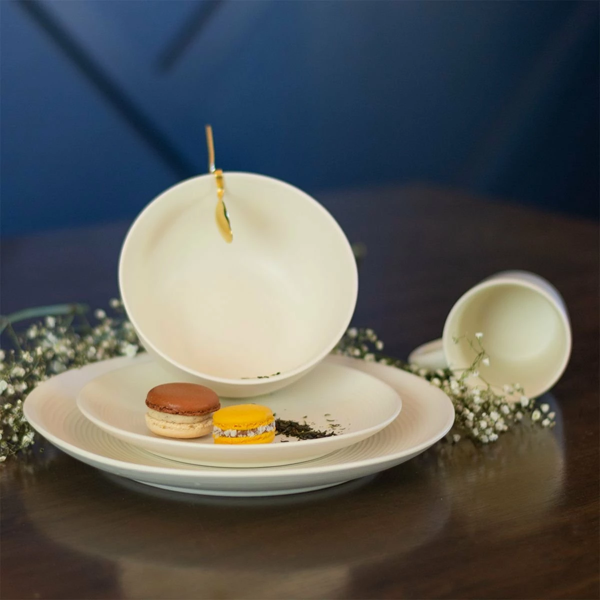 Everything Kitchens Modern Colorful Neutrals - Rippled 12oz Mugs (Set Of 4) - Matte | Beige 3 Everything Kitchens Modern Colorful Neutrals - Rippled 12oz Mugs (Set Of 4) - Matte | Beige - Image 3