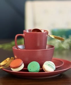 Everything Kitchens Modern Colorful Neutrals - Rippled 12oz Mugs (Set Of 4) - Matte | Red -Cheap Dinnerware Store rippled lifestyle squares 0020 dsc0102 3