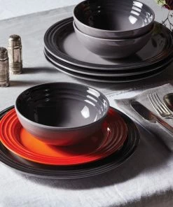 Le Creuset 10.5" Dinner Plates - Set Of 4 | Oyster Grey -Cheap Dinnerware Store rs10542 lca 2019 holiday placesetting flameplate ret