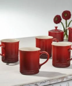 Le Creuset 14oz Mugs (Set Of 4) | Cerise/Cherry Red -Cheap Dinnerware Store rs11856 mugs cerise