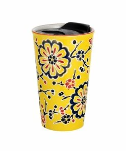 Fuji Merchandise 12oz Double-Walled Ceramic Tumbler | Yellow Flower