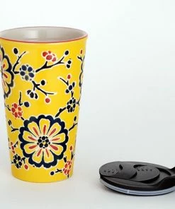 Fuji Merchandise 12oz Double-Walled Ceramic Tumbler | Yellow Flower -Cheap Dinnerware Store sm12 5315 1