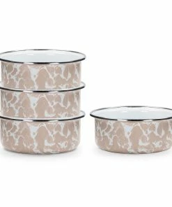 Golden Rabbit Enamelware 14oz Soup Bowls - Set Of 4 | Taupe Swirl
