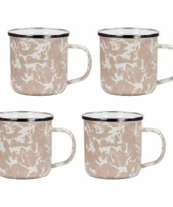 Golden Rabbit Enamelware 12oz Mugs - Set Of 4 | Taupe Swirl