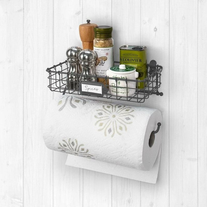 Spectrum Industrial Gray Wall Mount Basket With Paper Towel Holder 1 Spectrum Industrial Gray Wall Mount Basket With Paper Towel Holder